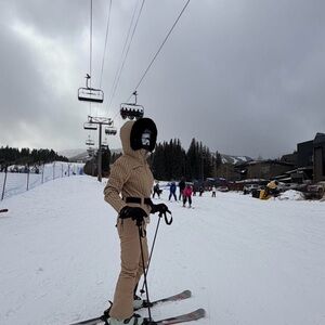 GSOU SNOW Womens Ski Suit One Piece Snowsuit Khaki color